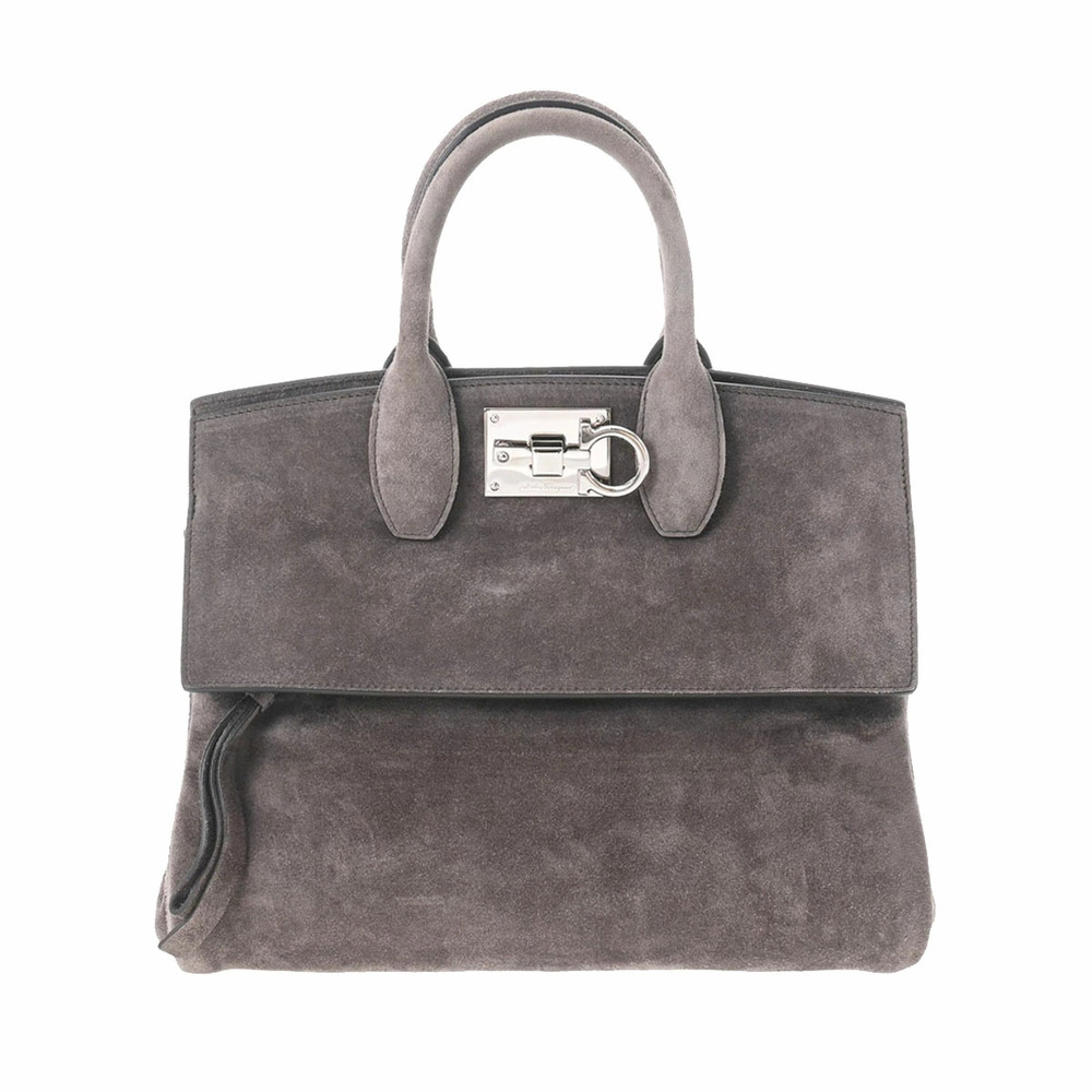 SALVATORE FERRAGAMO Studio Handbag Gray Suede